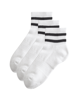3 Pack Cotton Rich Striped Quarter Socks