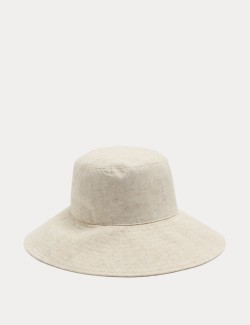Wide Brim Bucket Hat with Linen