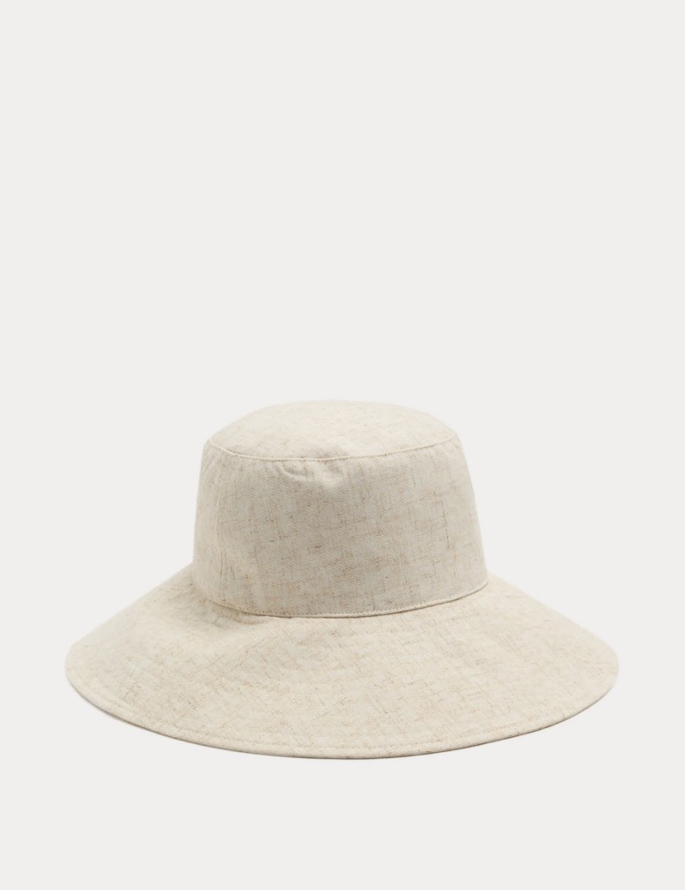 Wide Brim Bucket Hat with Linen