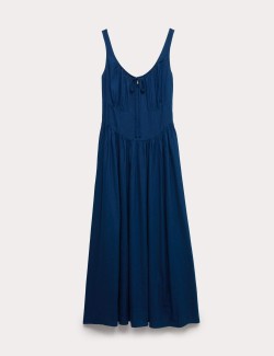 Linen Rich Round Neck Strappy Midi Swing Dress
