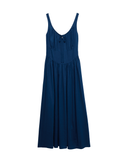 Linen Rich Round Neck Strappy Midi Swing Dress