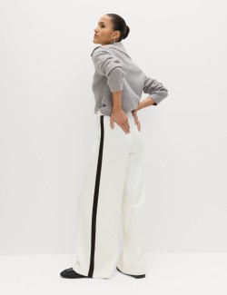 Pique Side Stripe Wide Leg Trousers
