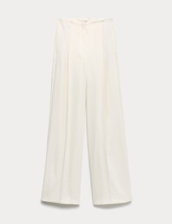 Single Pleat Wide Leg Trousers with Linen
