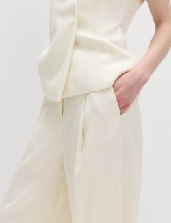 Single Pleat Wide Leg Trousers with Linen