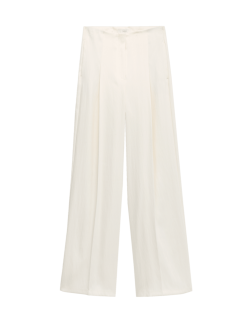 Single Pleat Wide Leg Trousers with Linen