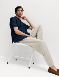 Relaxed Fit Textured Pleat Front Trousers