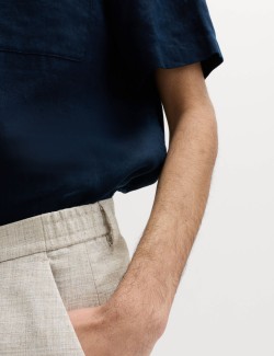 Relaxed Fit Textured Pleat Front Trousers