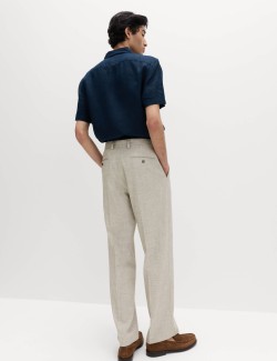 Relaxed Fit Textured Pleat Front Trousers