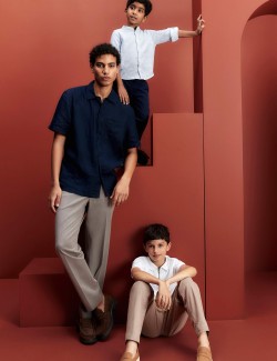 Relaxed Fit Textured Pleat Front Trousers