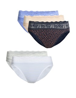 5pk Cotton Rich Printed High Leg Knickers