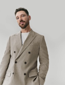 Oblekové sako ze směsi italského lnu s úzkými proužky Performance, mírně projmutý střih