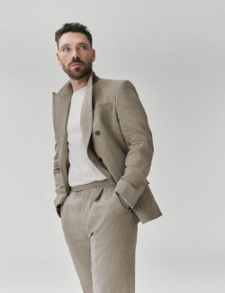 Oblekové sako ze směsi italského lnu s úzkými proužky Performance, mírně projmutý střih