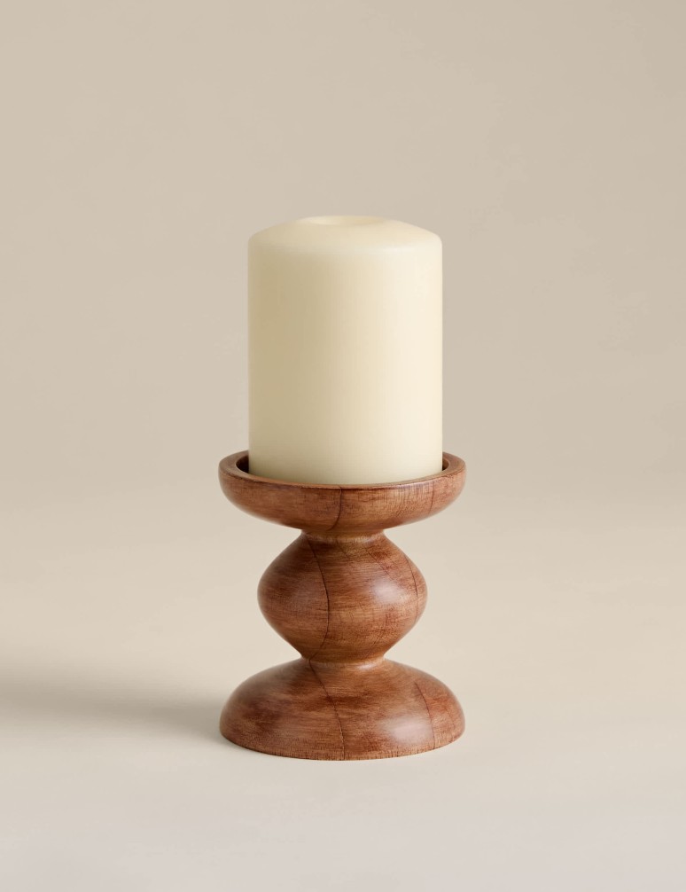 Bobbin Wooden Pillar Candle Holder