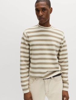 Cotton Rich Boucle Striped Crew Neck Jumper