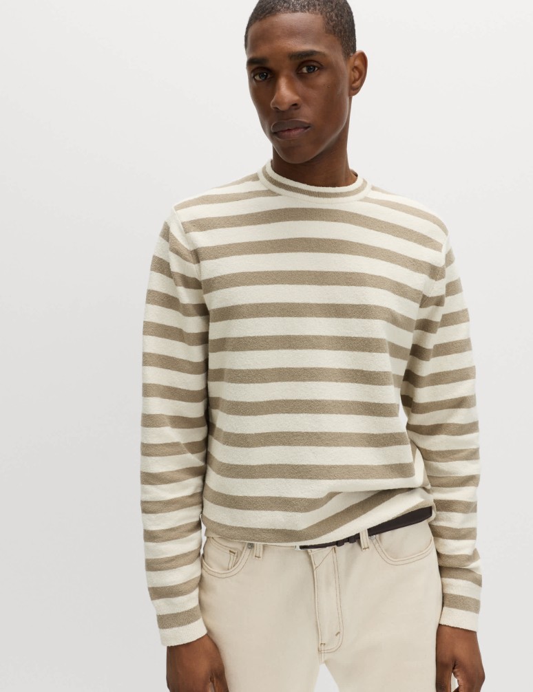 Cotton Rich Boucle Striped Crew Neck Jumper