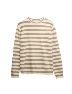 Cotton Rich Boucle Striped Crew Neck Jumper
