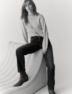 Girlfriend Mid Rise Turn Up Jeans with Lyocell