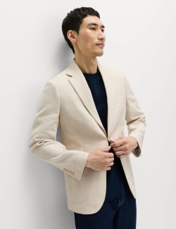 Tailored Fit Linen Cotton Blend Herringbone Blazer