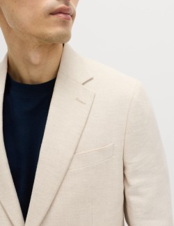 Tailored Fit Linen Cotton Blend Herringbone Blazer