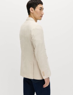Tailored Fit Linen Cotton Blend Herringbone Blazer