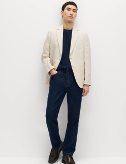 Tailored Fit Linen Cotton Blend Herringbone Blazer