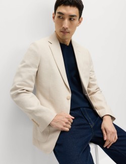 Tailored Fit Linen Cotton Blend Herringbone Blazer