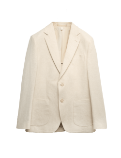 Tailored Fit Linen Cotton Blend Herringbone Blazer