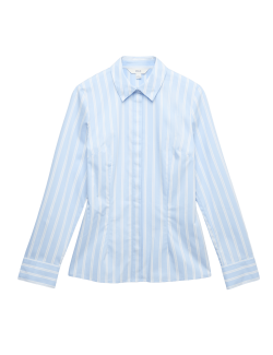 Proužkovaná přiléhavá košile s vysokým podílem bavlny a límcem, přiléhavý střih