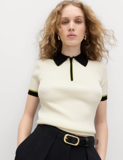 Collared Half Zip Fitted Knitted Top