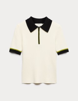 Collared Half Zip Fitted Knitted Top