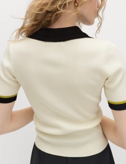 Collared Half Zip Fitted Knitted Top