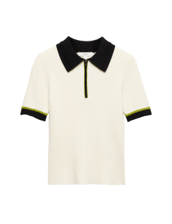 Collared Half Zip Fitted Knitted Top