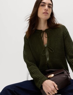 Textured Tie Front Slim Fit Cropped Cardigan