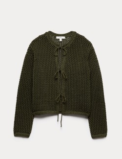 Textured Tie Front Slim Fit Cropped Cardigan