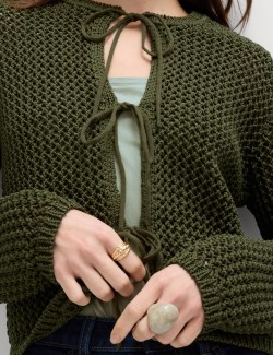 Textured Tie Front Slim Fit Cropped Cardigan