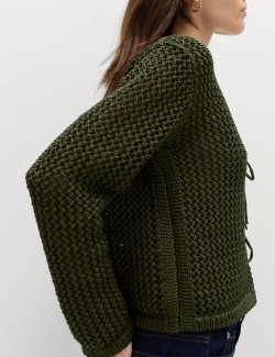 Textured Tie Front Slim Fit Cropped Cardigan