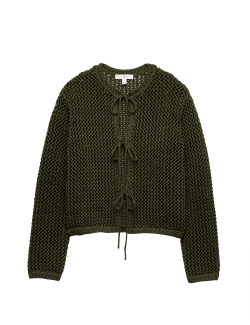 Textured Tie Front Slim Fit Cropped Cardigan