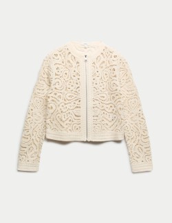 Cotton Rich Textured Cropped Knitted Jacket