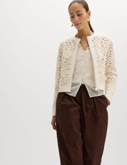 Cotton Rich Textured Cropped Knitted Jacket
