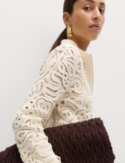 Cotton Rich Textured Cropped Knitted Jacket
