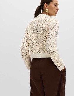 Cotton Rich Textured Cropped Knitted Jacket