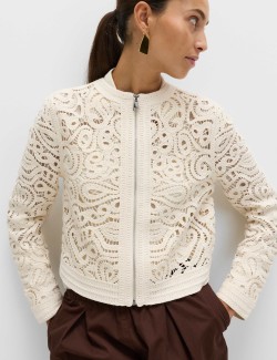 Cotton Rich Textured Cropped Knitted Jacket