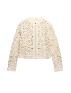 Cotton Rich Textured Cropped Knitted Jacket