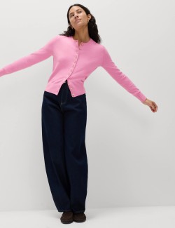 Air-Yarn Crew Neck Short Cardigan