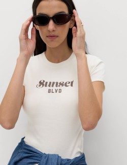 Pure Cotton Slogan Slim Fit T-Shirt