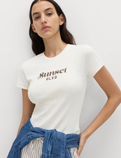 Pure Cotton Slogan Slim Fit T-Shirt