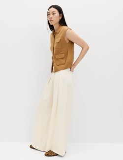 High Waisted Pleated Palazzo Jeans