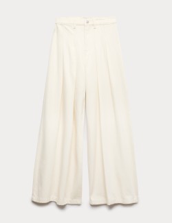 High Waisted Pleated Palazzo Jeans