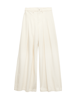 High Waisted Pleated Palazzo Jeans