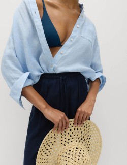 Mírně zúžené kalhoty s elastickým pasem s vysokým podílem lnu